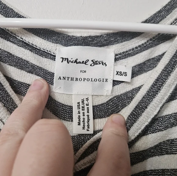 Michael Stars For Anthropologie Gray And White Striped 3/4 Sleeve Top! - Picture 2 of 6